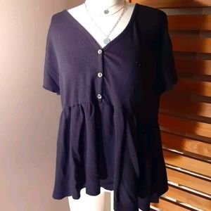 SS0519 XL Black waffle knit baby doll top